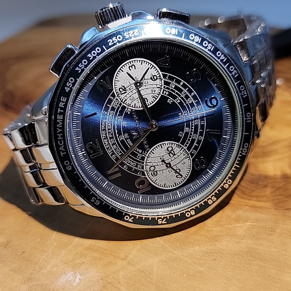 Montres Carlo MC Men's Silver Stainless Steel Wrist Watch - Blue 48mm Dial Roli